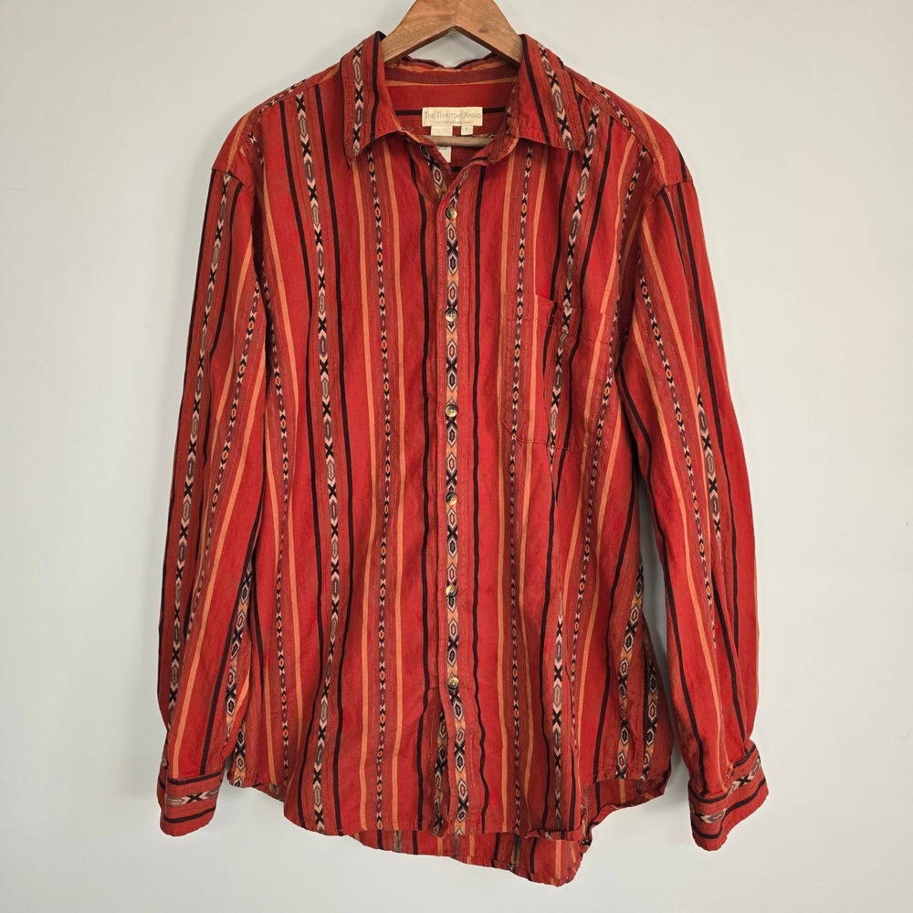The Territory‎ Ahead Shirt Mens Large Red Southwestern Striped Cotton Button Up